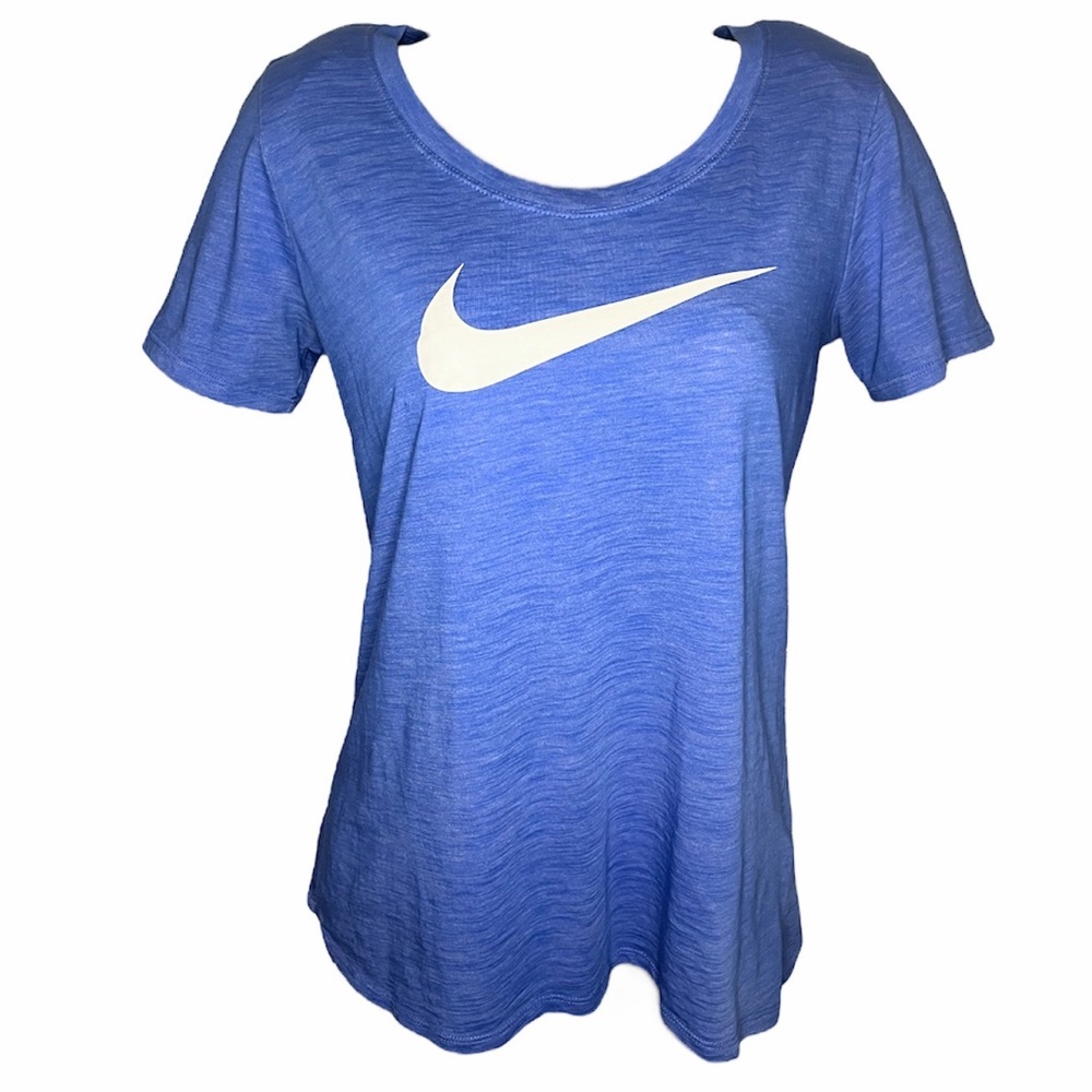 Nike Dri-Fit Athletic Cut Blue T-Shirt with White Swoosh Size M